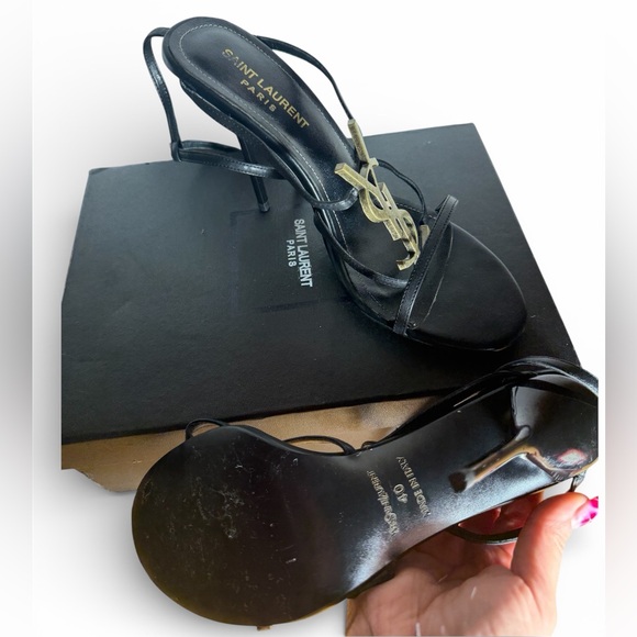Saint Laurent Black and Gold Strappy Heels - Picture 4 of 6